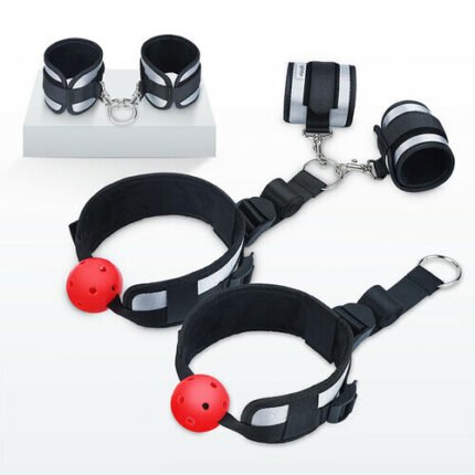 Handcuffs with Mouth Ball Gag Fetish Erotic Toys Bed Restraint Bondage Kit Hand